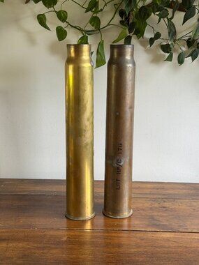 Large Brass Trench Art Floor Vases